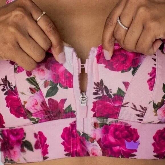 Shefit Ultimate Sports Bra High Impact Pink Floral Front Zip Size 1Luxe 40-42 - Picture 7 of 14
